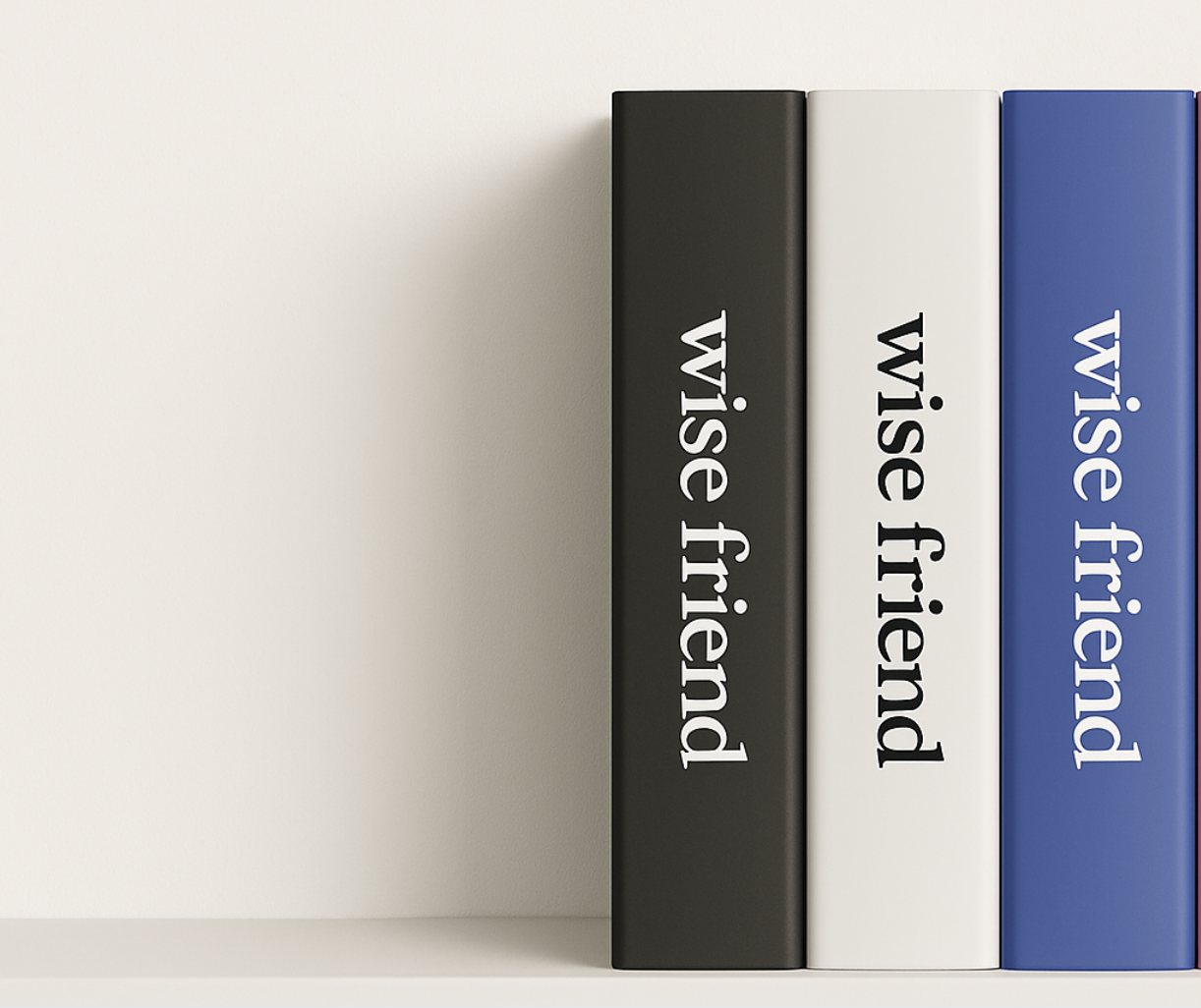 Wise Friend books on a shelf